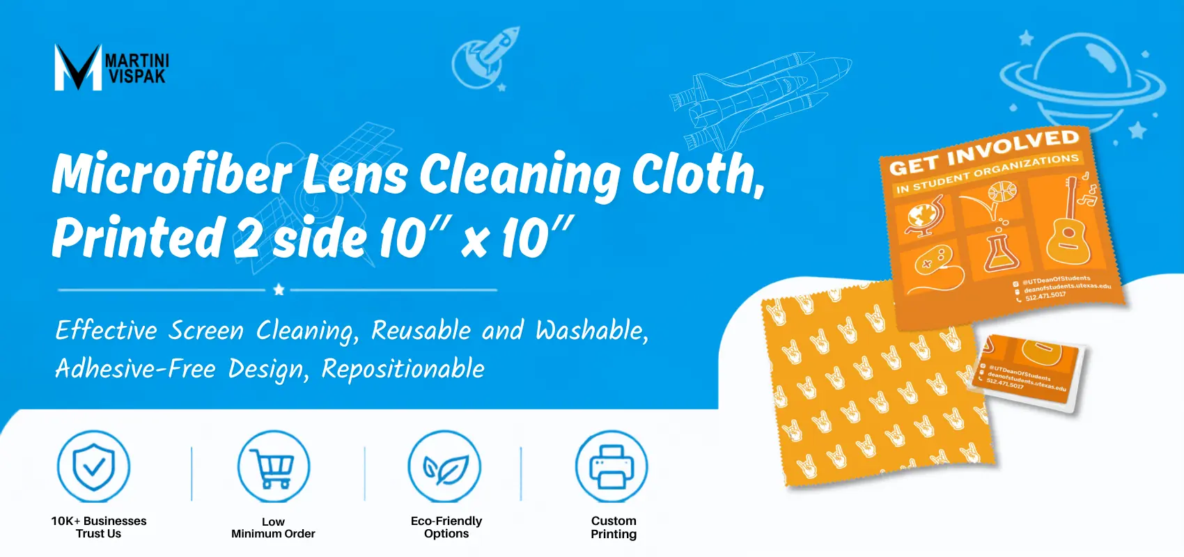 Microfibre Lens Cleaning Cloth imprimé à 2 côtés de 10×10