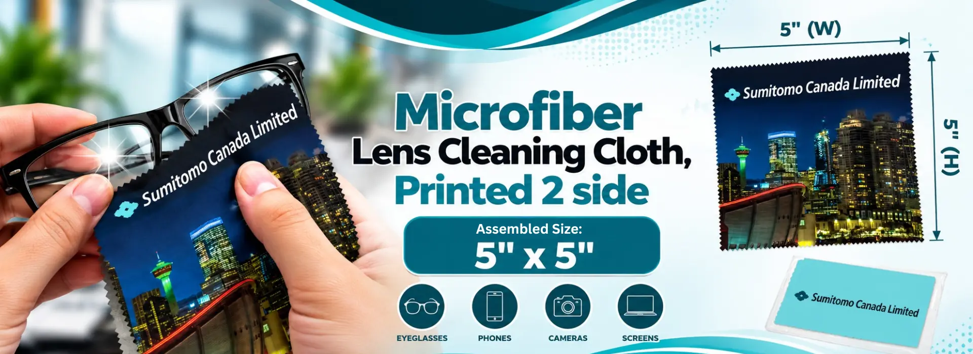Tissu de nettoyage pour lentilles en microfibre imprimé à 2 côtés de 5×5