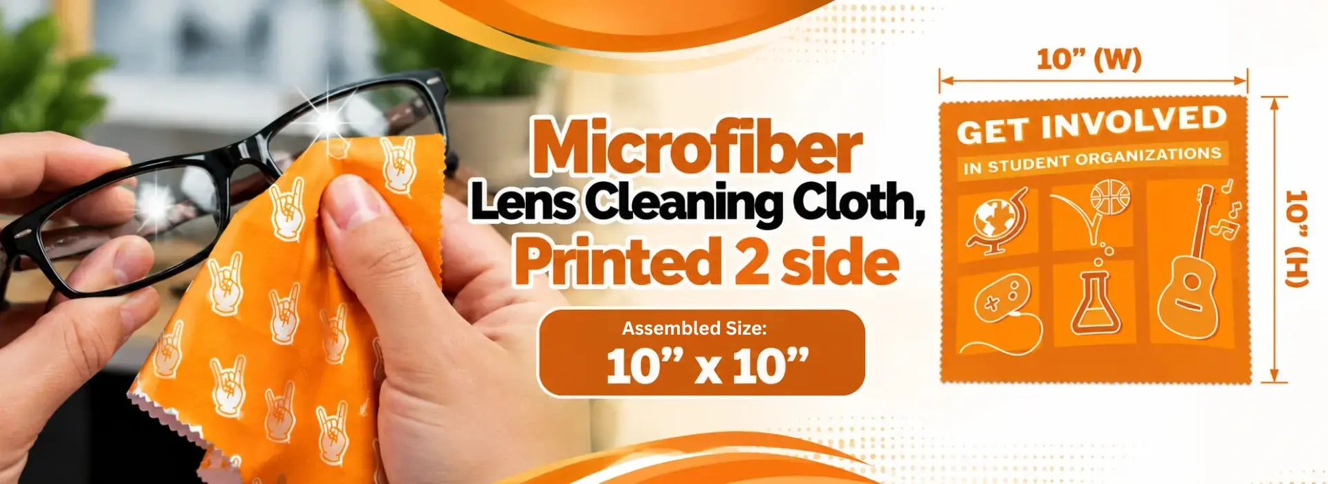 Tissu de nettoyage pour lentilles en microfibre, imprimé sur 2 faces – 10×10