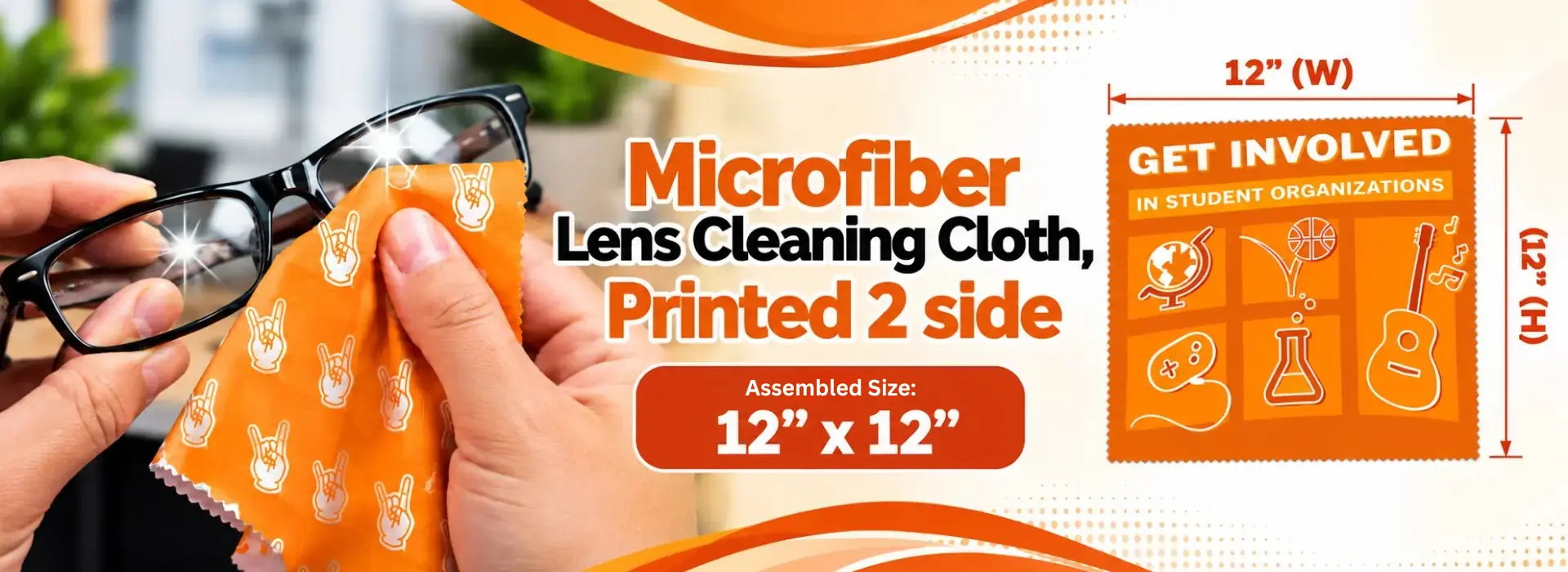Tricot Microfibre pour nettoyer les lentilles, imprimé sur 2 faces – 12×12